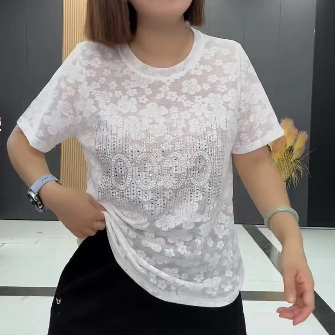 影3039时尚洋气舒适透气圆领重工洋气半袖衫