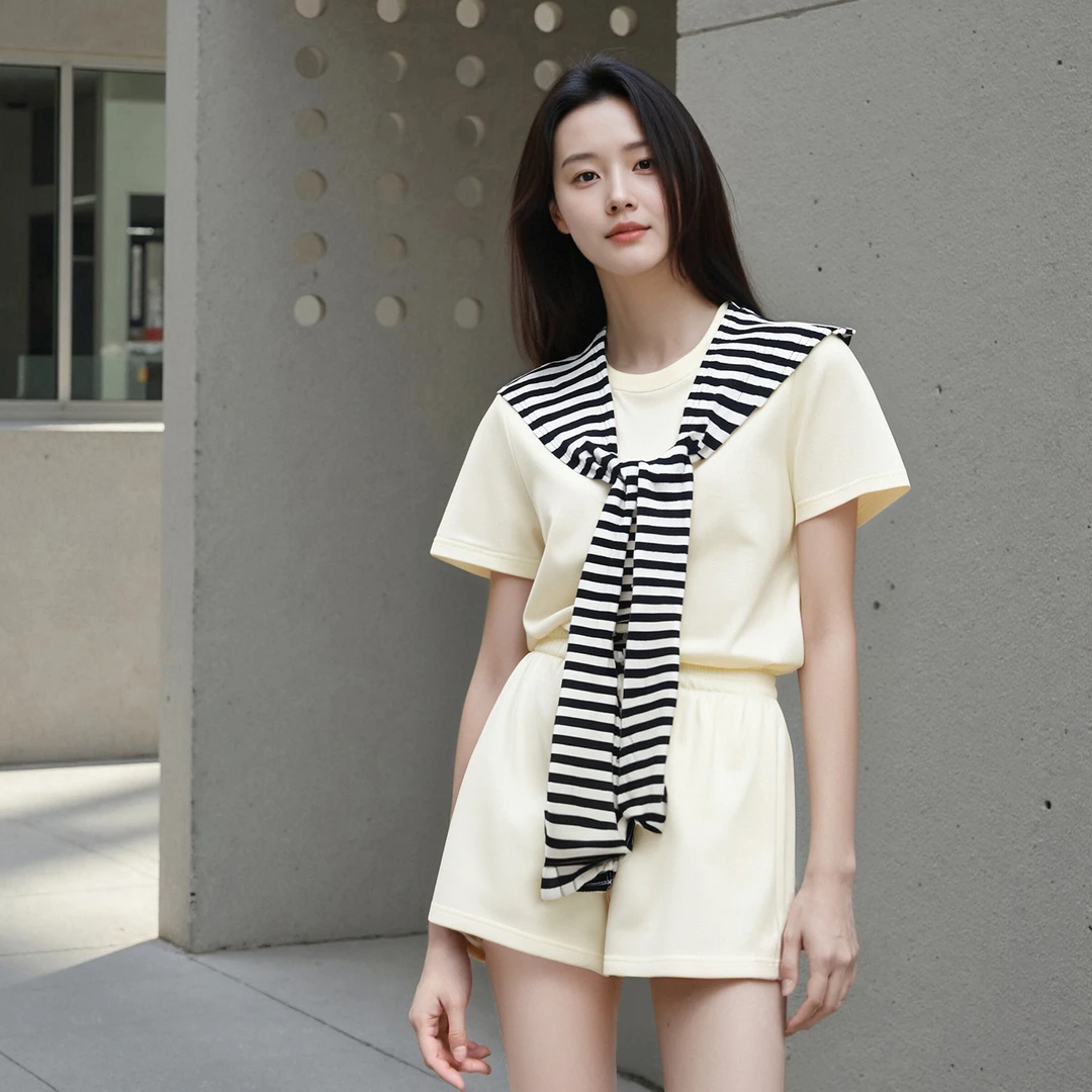 【TK】2025夏季新款潮牌女装时尚休闲上衣短袖短裤套装女HCZX641414