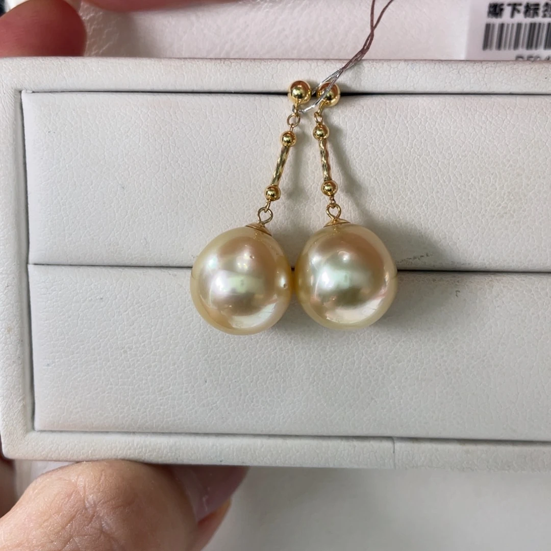 18K金镶嵌耳饰海水珍珠干枯玫瑰12-13m m