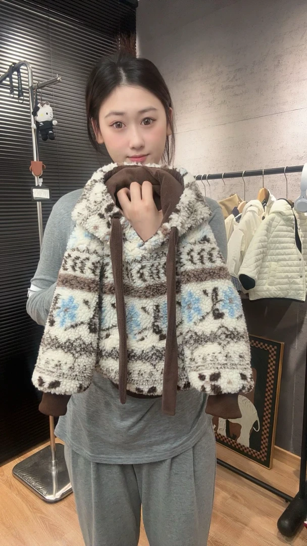 现货WY022025冬季新款费尔岛风格连帽加绒卫衣慵懒宝宝上衣男女童