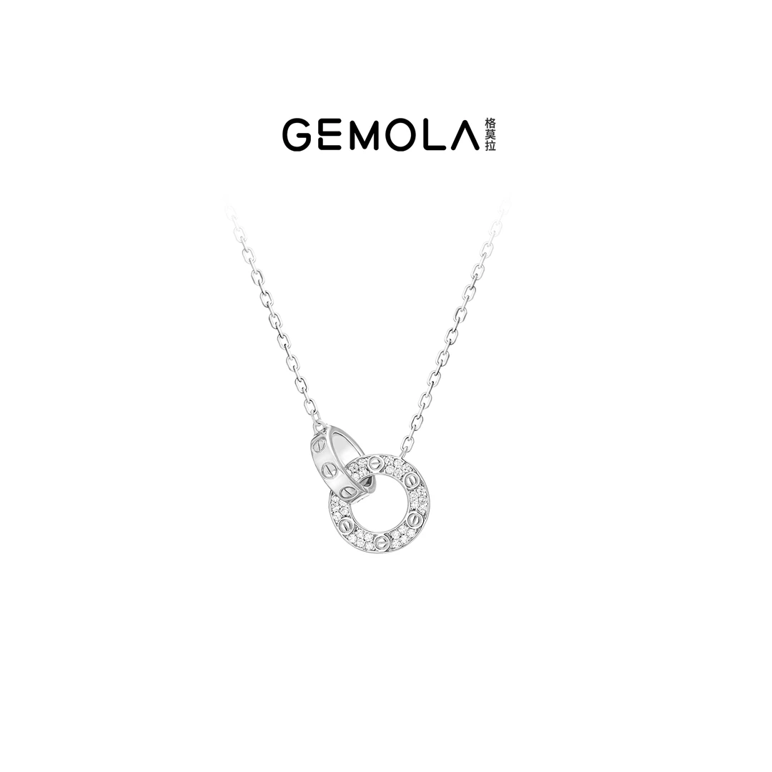 GEMOLA/格莫拉 坠链均925银合成锆石 白色传承素圈项链10949DW