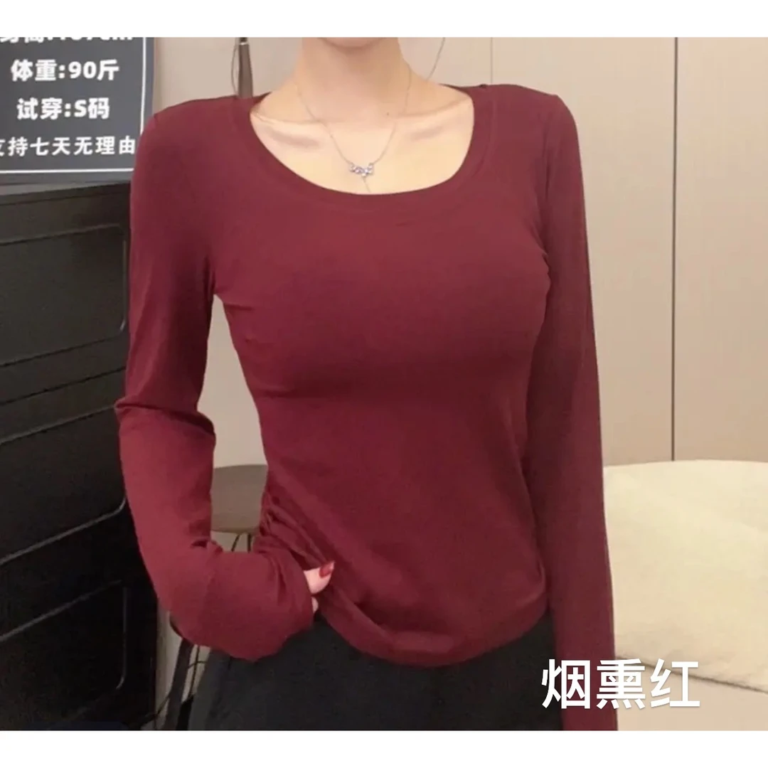 【坦姐严选 实体品质】E念2523春季新款长袖u领韩版显瘦T恤打底2523