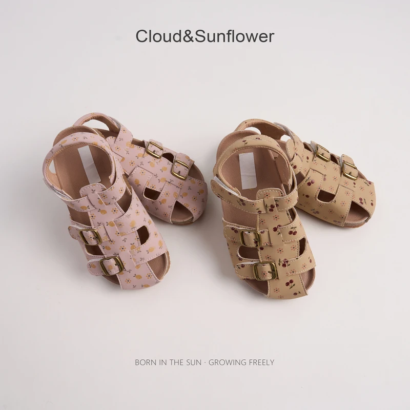 女童夏季满印碎花绑带凉鞋2025