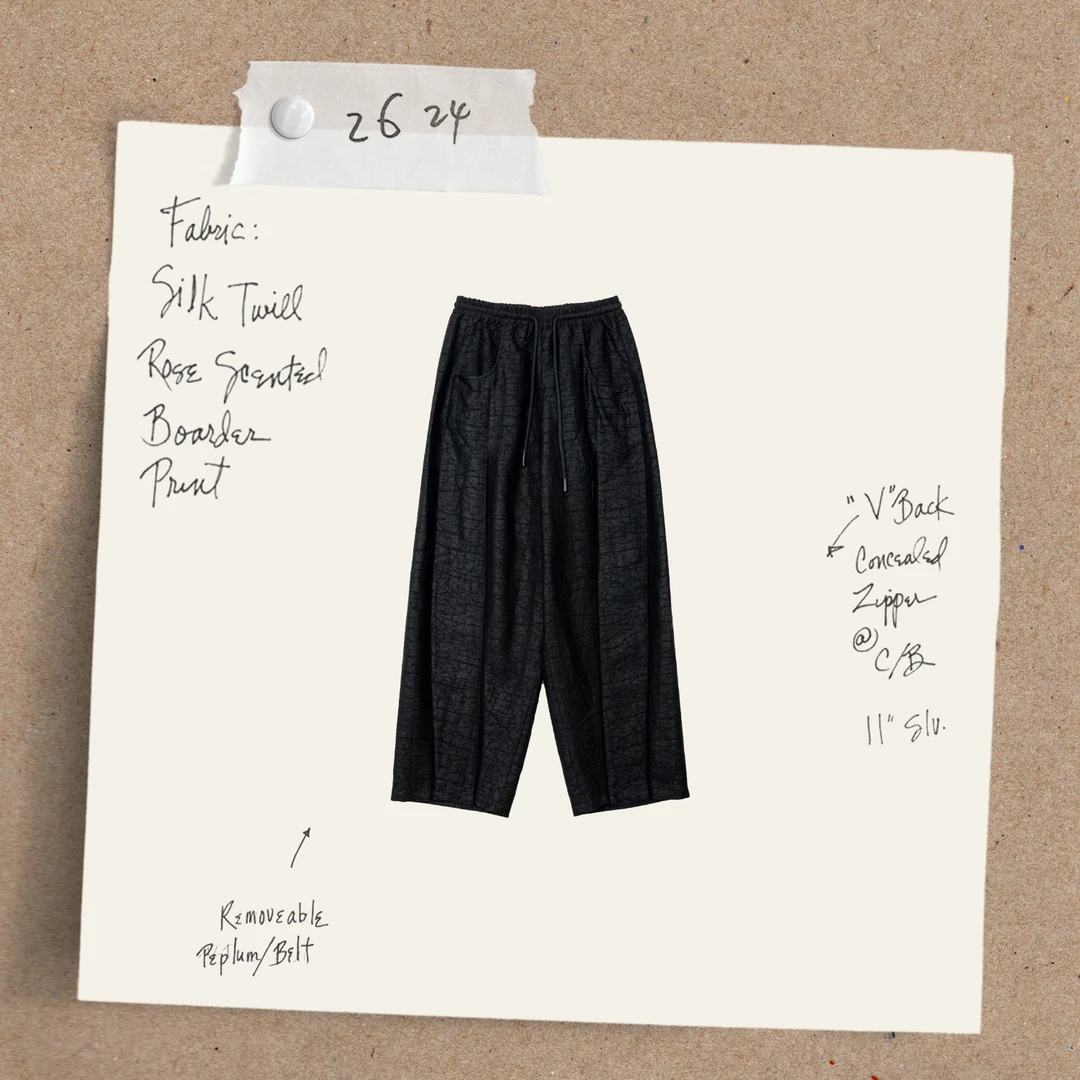 【非遗·流泉】香云纱黑龟100桑蚕丝镂空拼接茧型休闲直筒长裤3206