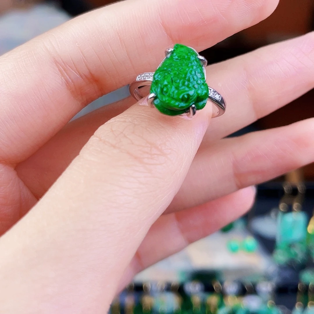 翡翠戒指银S925镶嵌饰品