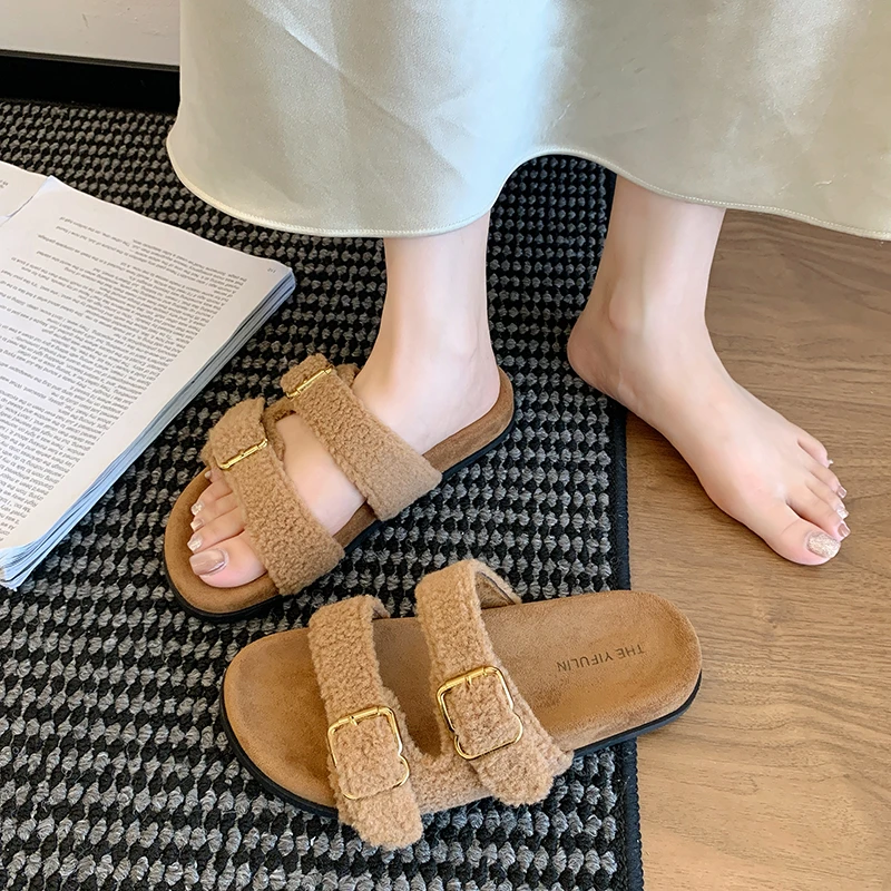厚底毛毛拖鞋女秋冬季新款保暖懒人鞋2025年英伦风松糕底一字拖鞋