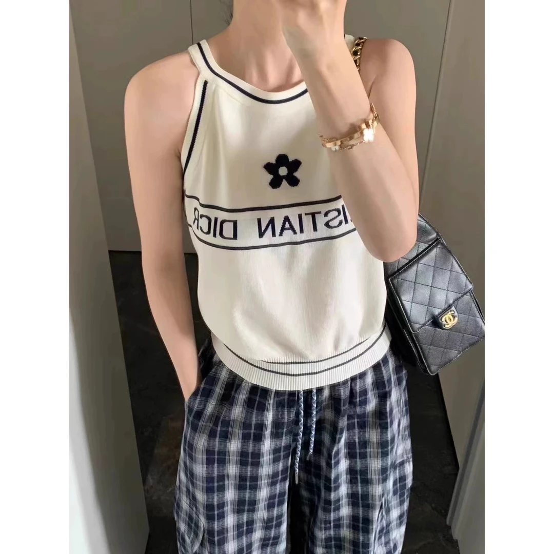 韩系纯欲辣妹字母刺绣针织夏2025新款修身显瘦背心小众外穿ins