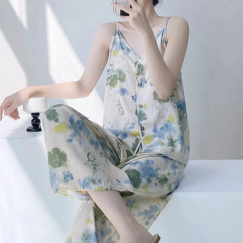 新中式国风睡衣女夏季高级感新中式国风家居服套装薄款