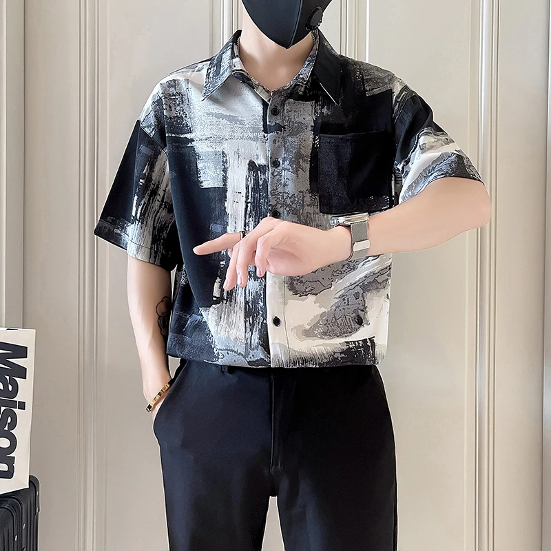 夏季短袖衬衫男百搭宽松帅气上衣潮流休闲新款半袖衬衣痞帅款薄款