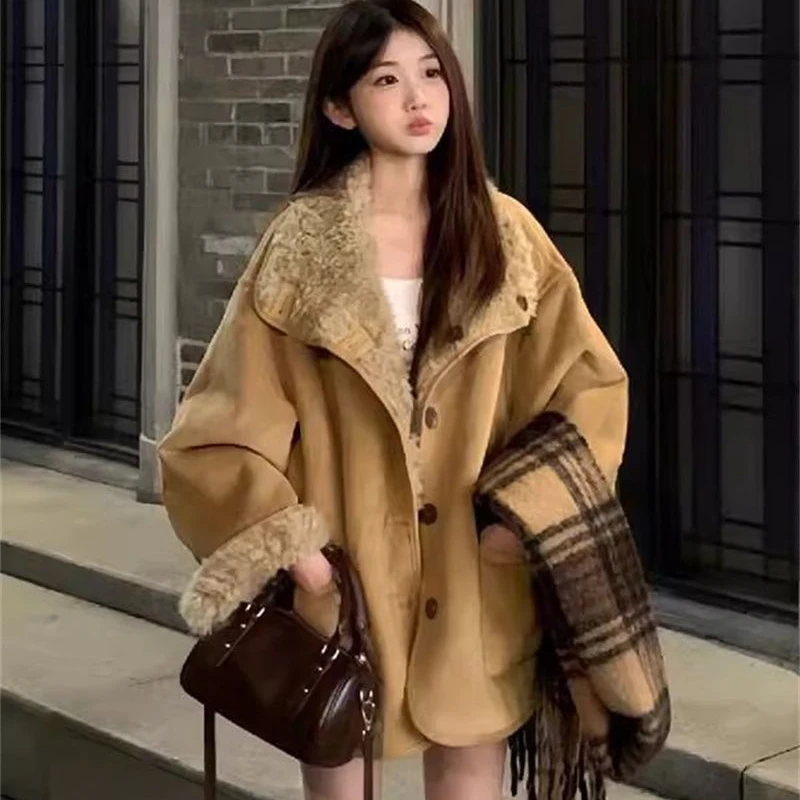 La Chapelle/拉夏贝尔秋冬款机车服外套大衣新款冬中长款两面穿