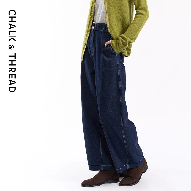 CHALK&THREAD设计感宽松百搭明线弯刀牛仔裤