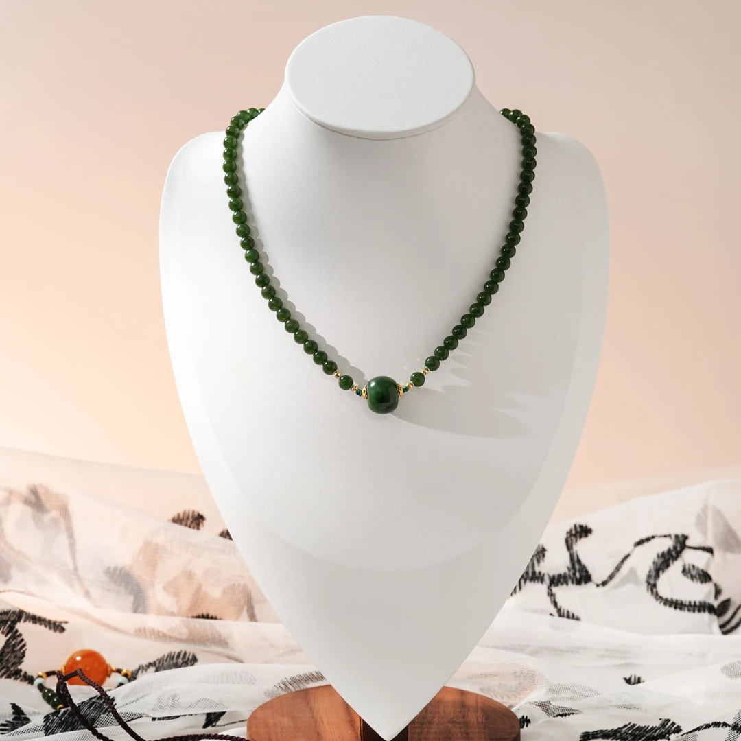非金属树脂项链 西子/【凝翠】新中式原创碧绿色串珠项链/SSHXL002