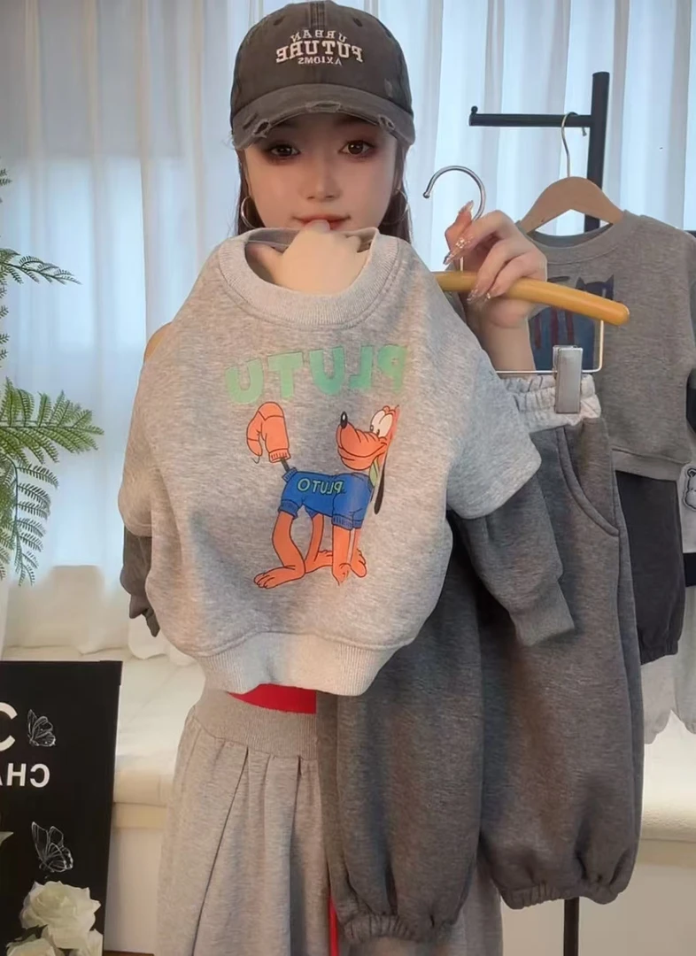 【加绒加厚】韩系可爱卡通假两件卫衣套装2025新款男宝宝宽松上衣1