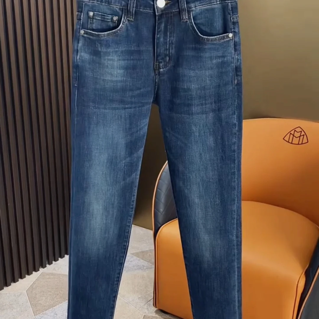 男牛仔裤子春夏修身经典蓝色休闲水洗百搭弹力中腰小直筒裤