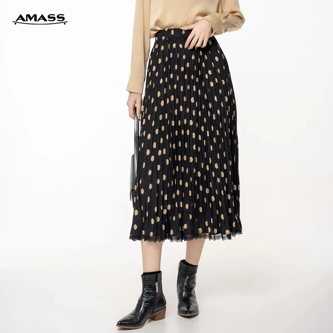 AMASS阿玛施夏日波点蕾丝伞裙新款飘逸感质感松紧腰长裙5200320