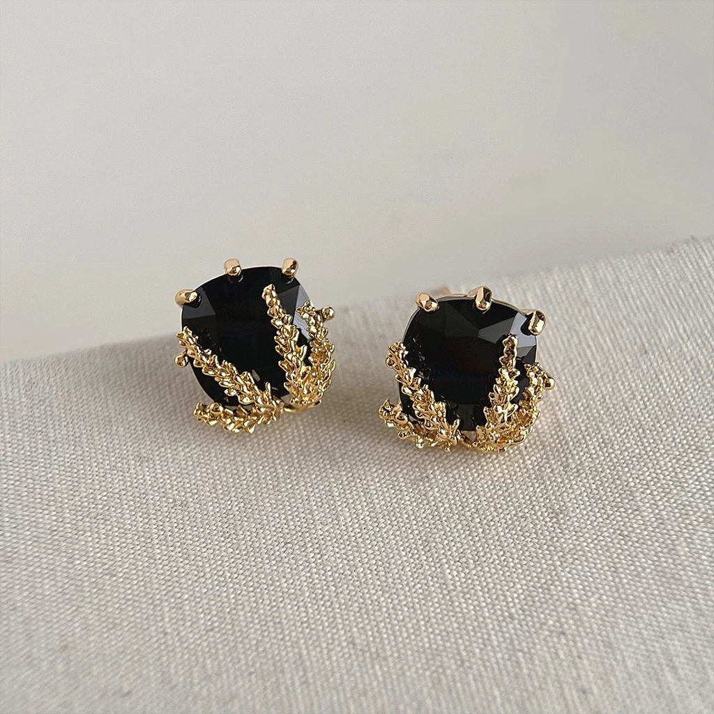 铜合金合成锆石耳饰 铜合金黑色耳饰017