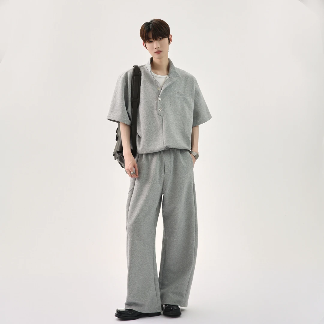 韩版简约POLO衫短袖T恤 百搭直筒宽松休闲裤套装cleanfit男士运动