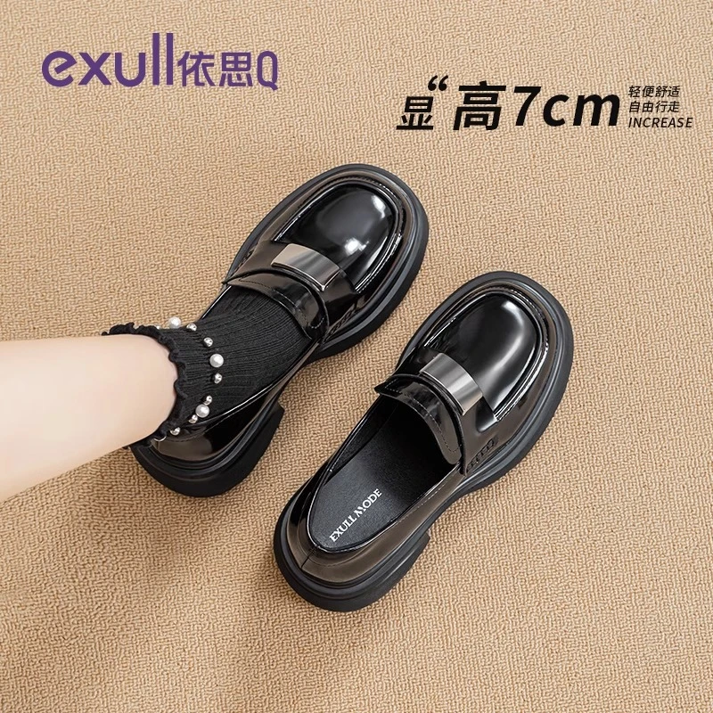 依思q厚底乐福鞋女2025新款女鞋秋季高跟jk单鞋百搭英伦风小皮鞋