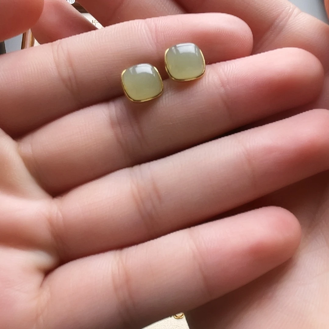 银S925镶嵌和田玉耳饰