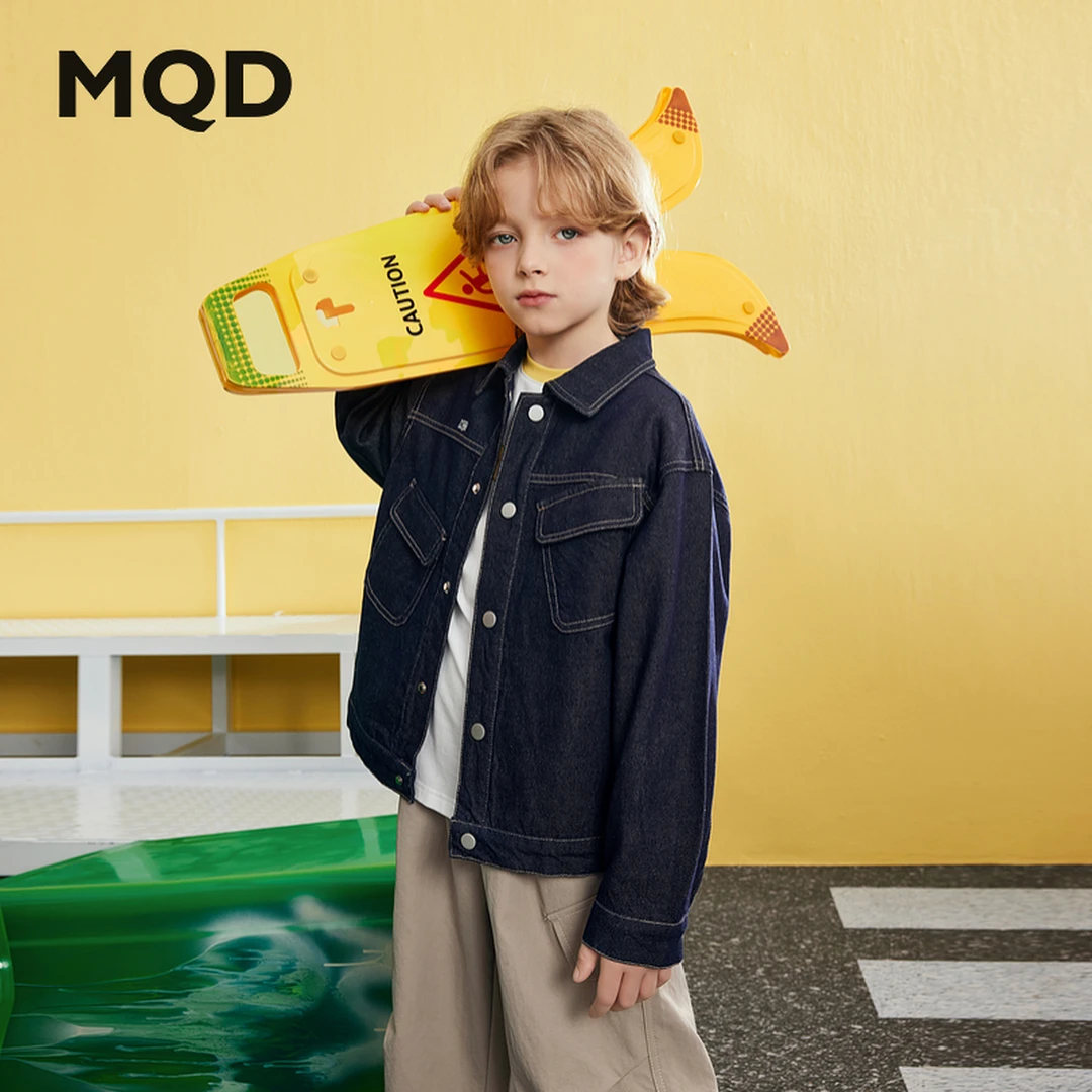 MQD童装25春季新品学院风中大童潮酷休闲穿搭牛仔外套9651W0801