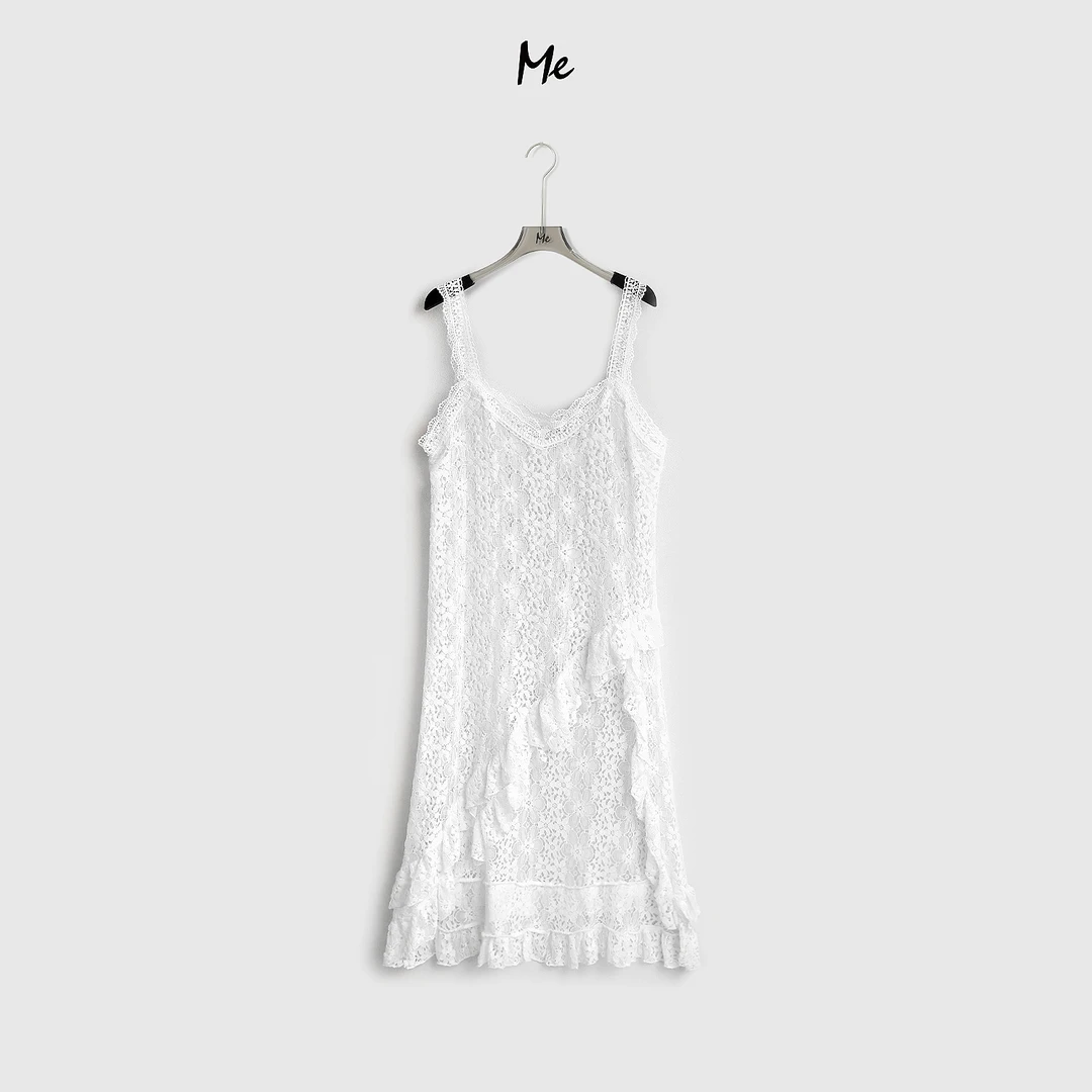 ME【鹿角湾花裙】重工蕾丝浮雕绣花显瘦斜裁时尚百搭连衣裙MESA2437
