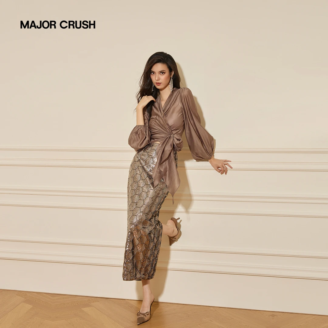 MAJOR CRUSH法式秋款璀璨流光浪漫风情气质设计感优雅套裙73949