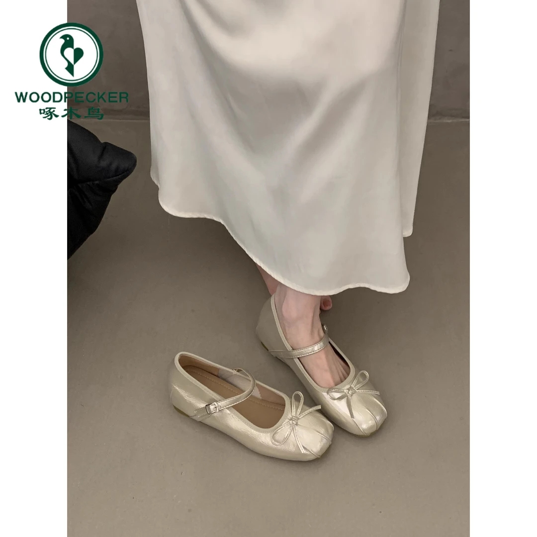 啄木鸟法式内增高香槟色浅口单鞋女2025新款配裙子玛丽珍小皮鞋女