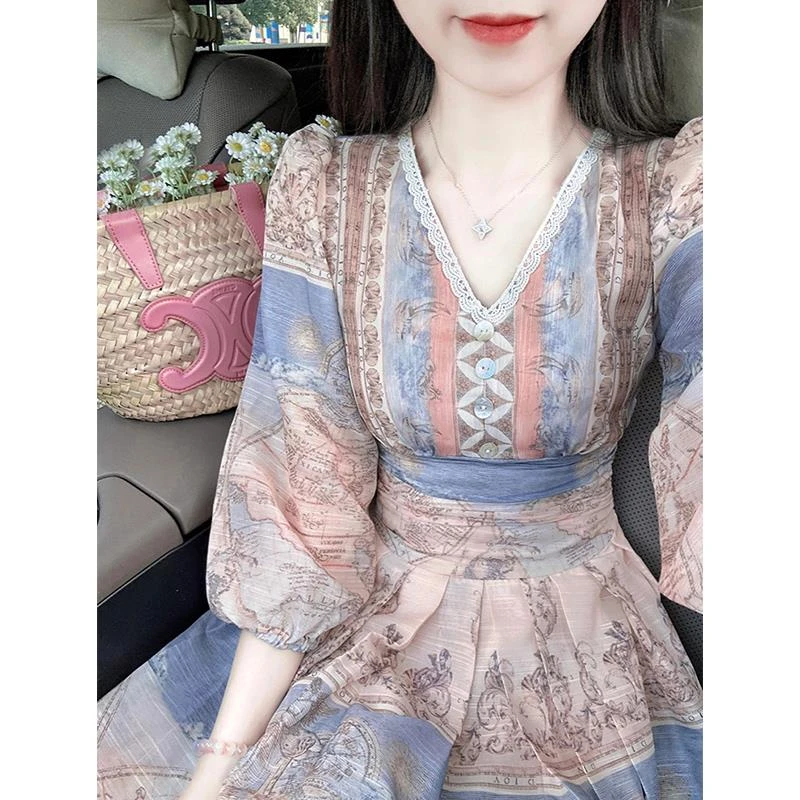 法芬图夏季连衣裙子女士装春夏2025年新款气质小个子收腰爆款雪纺