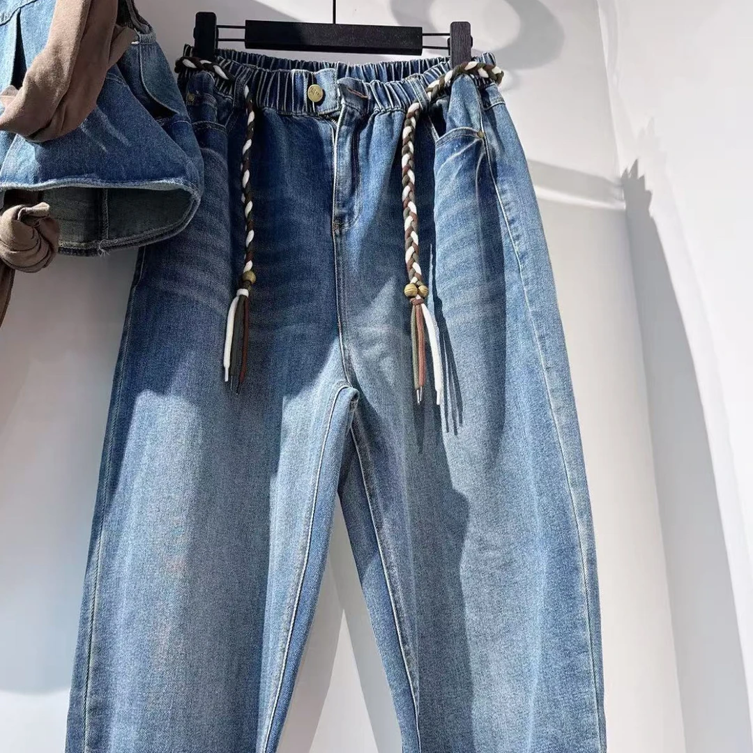 W阿薇-编绳腰带 老爹牛仔裤
