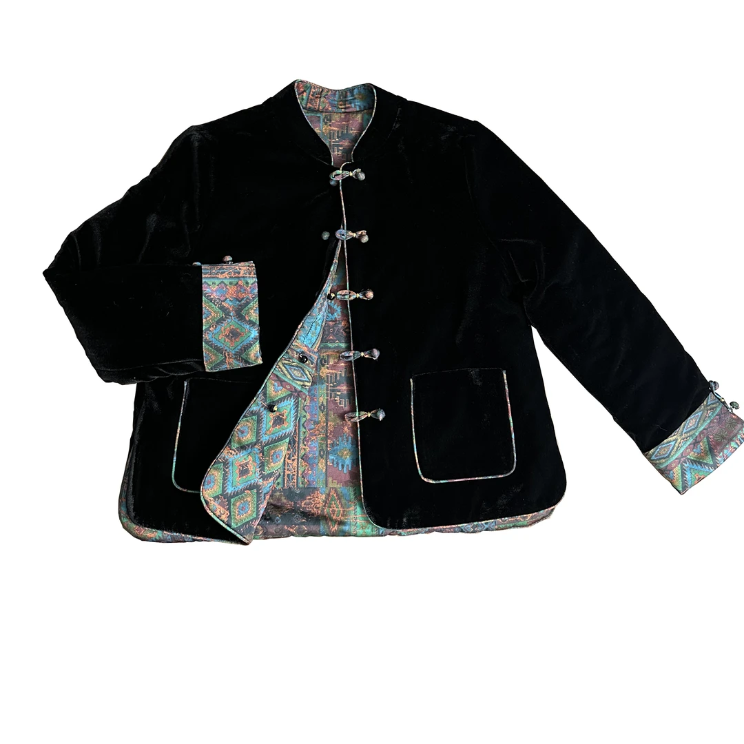 秋冬新款高定版气质显瘦国风撞色两面穿立领棉衣棉服