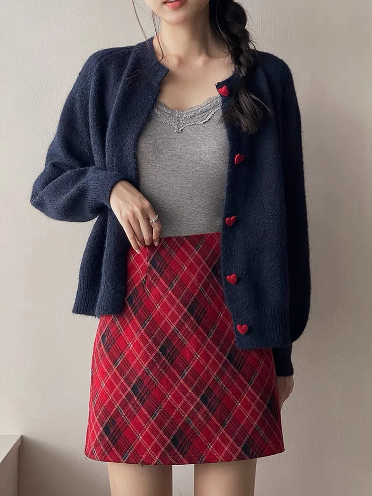 1清仓 高品针织爱心扣宽松毛绒针织开衫