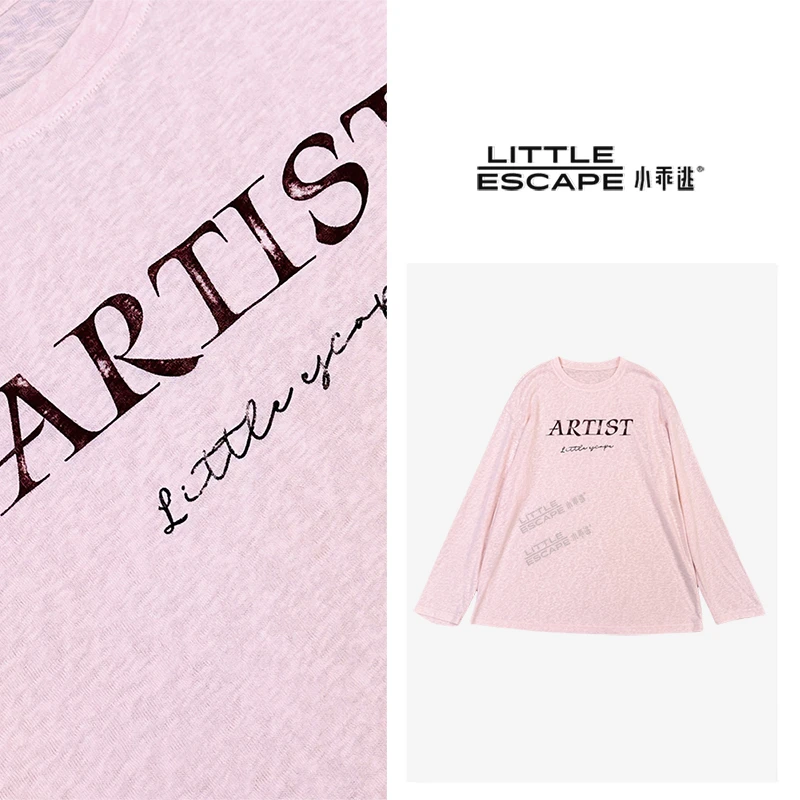 小乖逃休闲时尚粉色T恤字母T恤紫宽松上衣百搭M8375