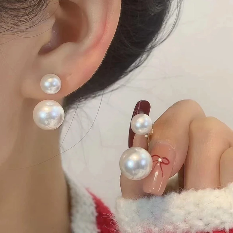 合金仿珍珠耳饰 春夏美拉德  色系百搭气质珠珠耳钉法式 两种戴法