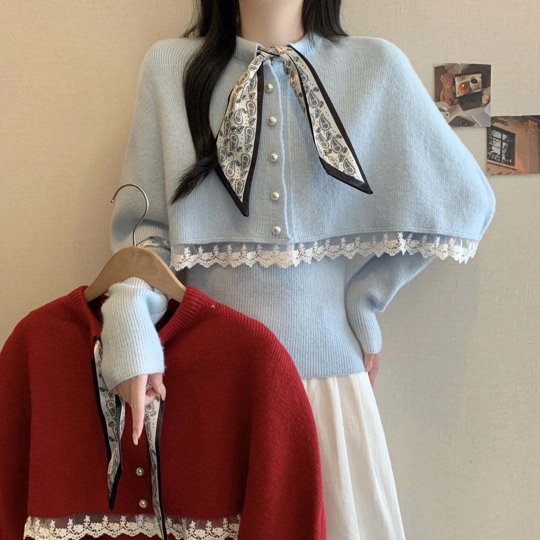 大码女装斗篷披肩毛衣女秋冬慵懒高级感打底衫显瘦短款开衫针织