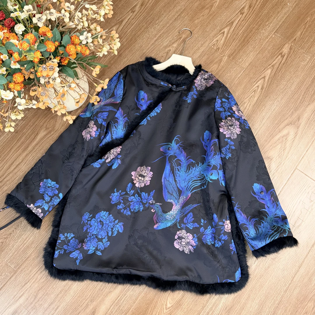 【大季原创】W189冬季新款百搭加棉兔毛长袖休闲打底时尚国风上衣