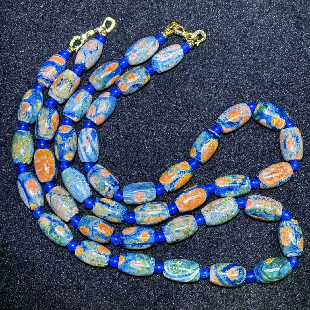 面面来财珠宝S8022-蓝沁丝绸玛瑙蓝项链-多样性发其一