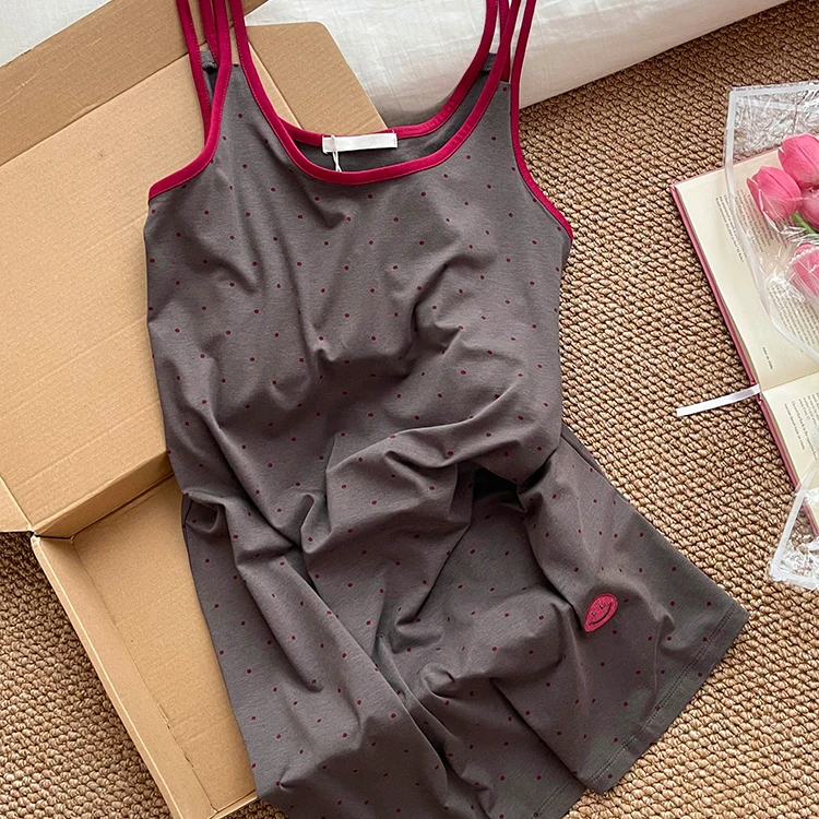 【韩系小众】撞色波点印花吊带睡裙夏季ins简约风休闲舒适居家睡裙