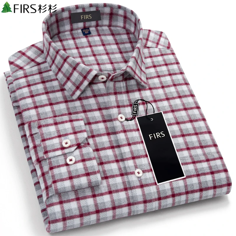 衫衫春秋季纯棉磨毛格子衬衫商务休闲长袖衬衣修身格纹外套男装
