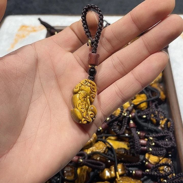 黑曜岩合金颈饰虎眼石包挂