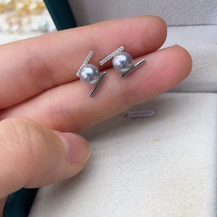银S925镶嵌海水珍珠耳饰
