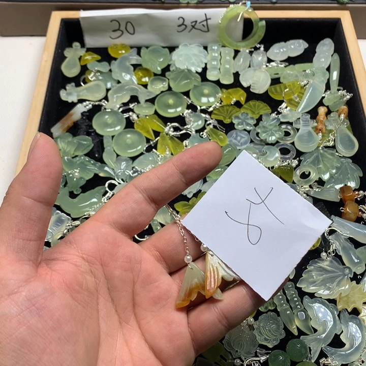 木****蛇纹石玉合金发夹