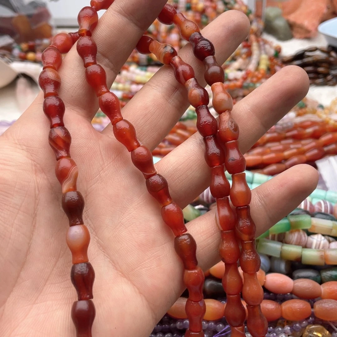 玛瑙/玉髓未镶嵌珠宝半成品一条装磨砂花瓶红玛瑙8*12mm