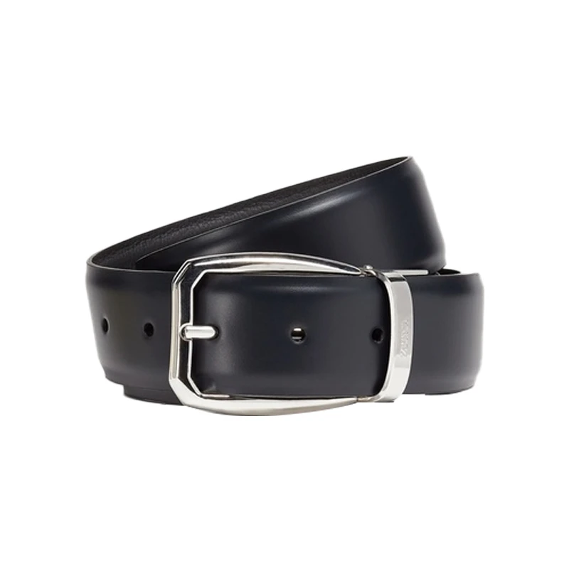 Zegna 杰尼亚 双面字母Logo针扣 皮带 男款 黑色 LHAVAB007PZTBN