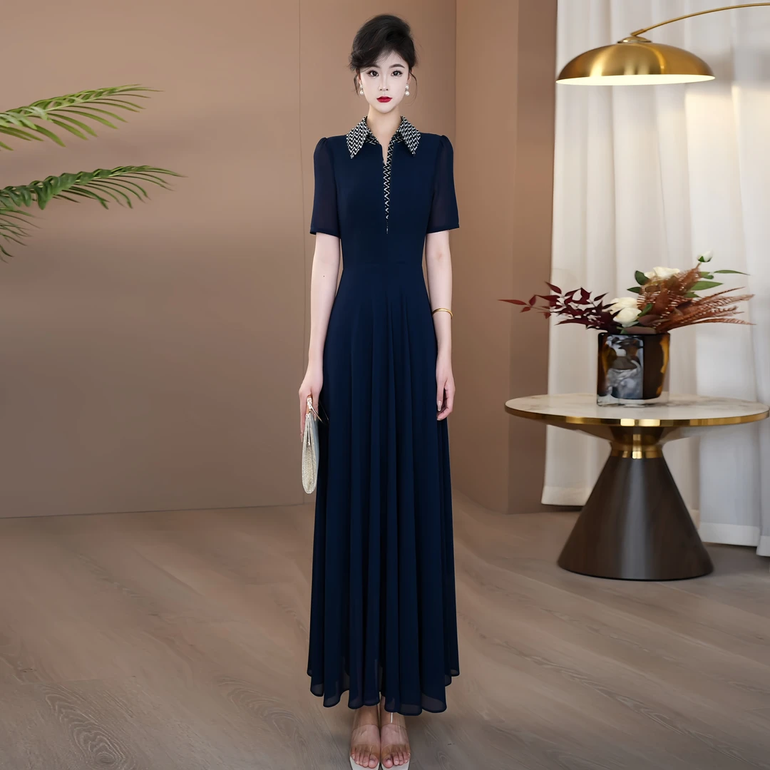 【现货】气质轻奢假两件2025夏新款连衣裙轻薄遮肉收腰透气长裙129