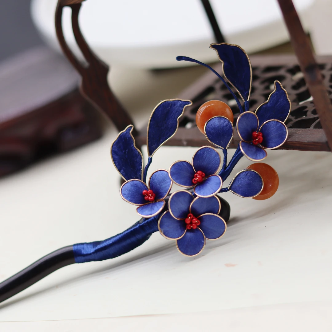 桑榆未晚  蚕丝檀木簪子发饰发簪盘发头饰新中式