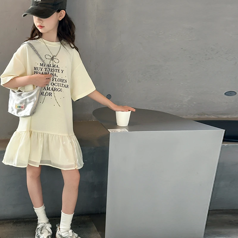 女童连衣裙夏装2025新款女孩夏季洋气时髦T恤裙儿童高级感公主裙