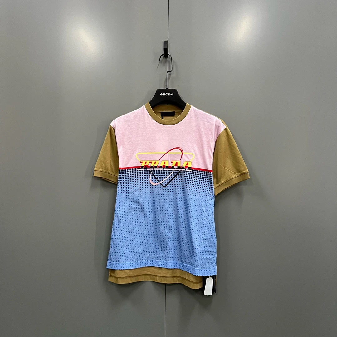 PRADA 普拉达 拼色复古圆领短袖 XS码/全新/7200/008311