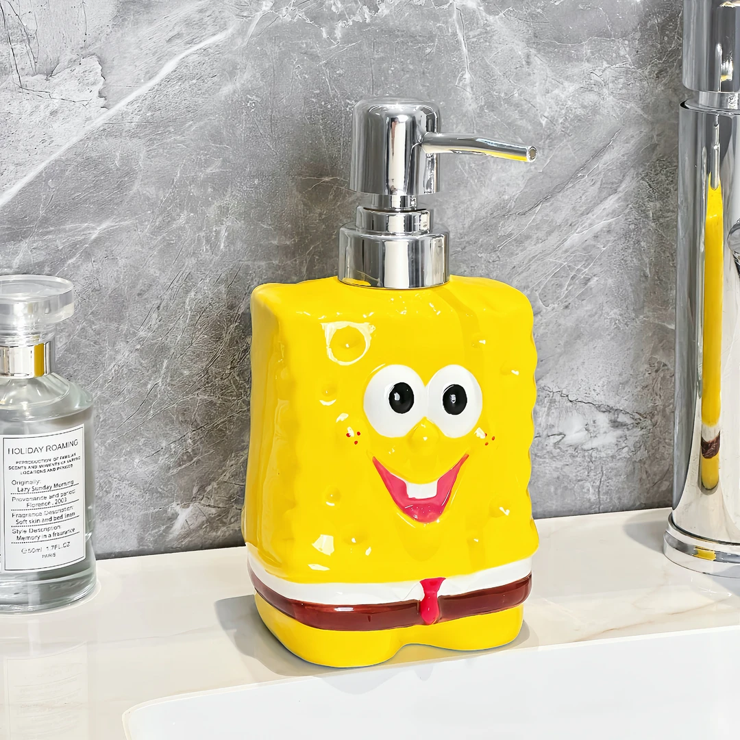 可爱海绵宝宝洗手液瓶沐浴露洗发水乳液分装瓶卡通按压式陶瓷瓶子