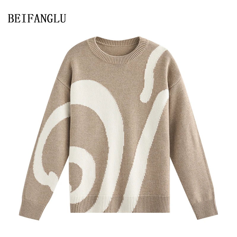 北方鹿【E*系列明星同款穿搭】绵羊毛艺术提花2024冬季套头毛衣1100