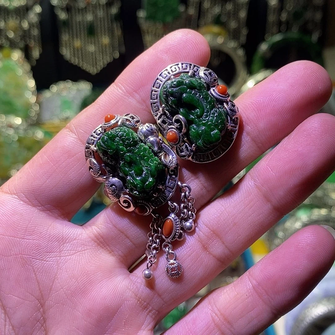无磁石绿色满镶貔貅
